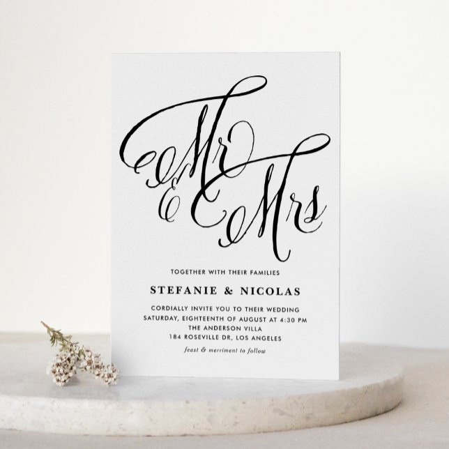 Invitation Black Mrs & Mrs Rustic Script QR Code Mariage (Black Mrs and Mrs Rustic Calligraphy QR Code Wedding Invitation)