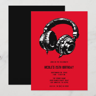 Invitation Black Music Headphones Dance DJ Anniversaire