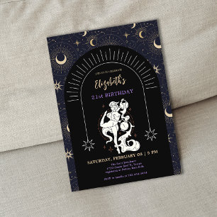 Invitation Black Mystic Aquarius Zodiac 21e anniversaire