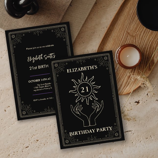 Invitation Black Mystic Astrology Star 21 Anniversaire (Black Mystic Astrology Star 21 Birthday Invitation)