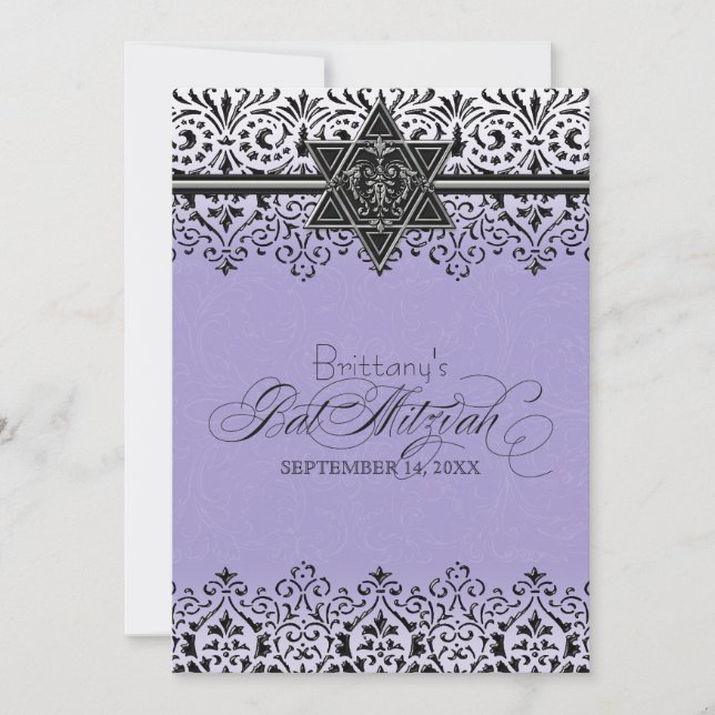 Invitation Black n White Lace Look Silver Bat mitzvah Invitat (Devant)