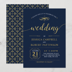 Invitation Black & Navy   Élégante cérémonie Mariage classiqu