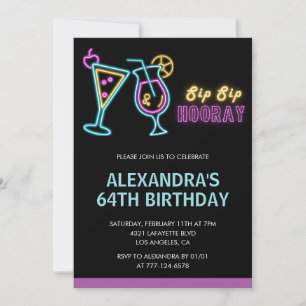 Invitation Black Neon Glow Cocktail Martini 64e anniversaire