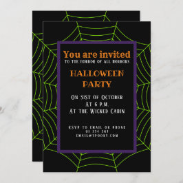 Invitation Black neon vert toile d'araignée Halloween motif