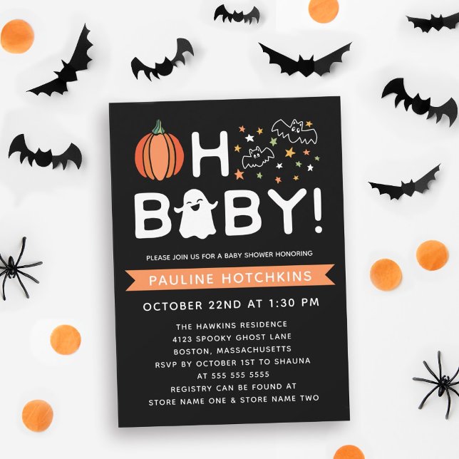 Invitation Black Oh Baby Citrouille Baby shower Halloween (Créateur téléchargé)