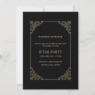 Invitation Black Opulent Baroque Frame Script Iftar Party