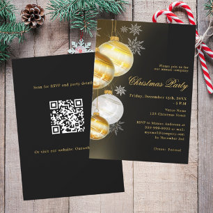 Invitation Black or baubles société QR code Noël