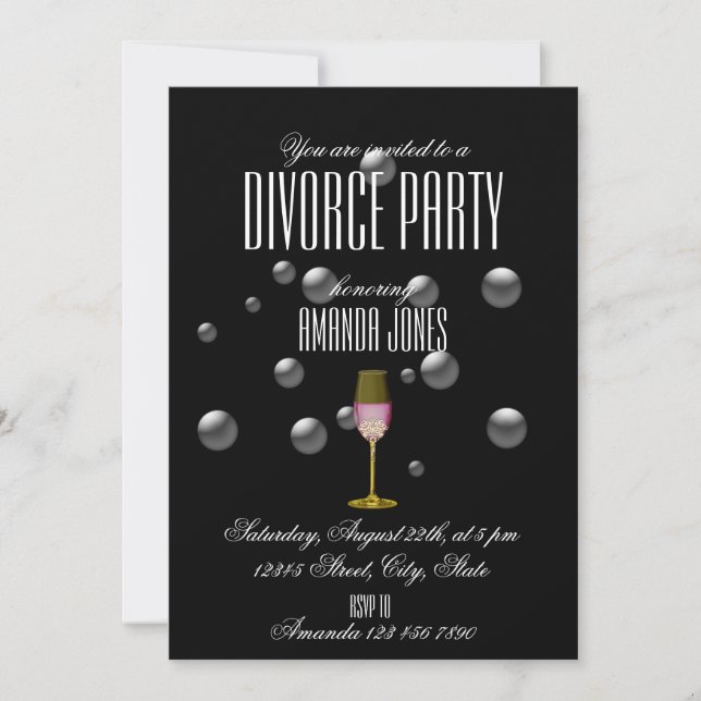 Invitation Black or élégant champagne fête de divorce (Devant)