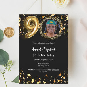 Invitation Black or stars 90e anniversaire de luxe