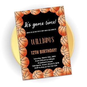 Invitation Black Orange Balls Basketball Anniversaire Invitat