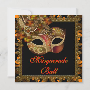 Invitation Black Orange Halloween Masquerade