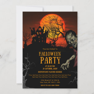 Invitation Black & Orange Simple Halloween Office Party