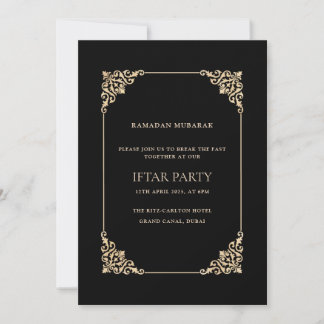 Invitation Black Ornate Baroque Gold Script Iftar Party