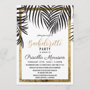 Invitation Black Palm Tree Frances Gold Border Bachelorette