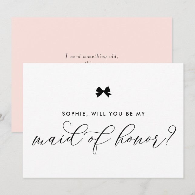 Invitation Black Parisian Bow will you be My Maid of Honor (Devant / Derrière)