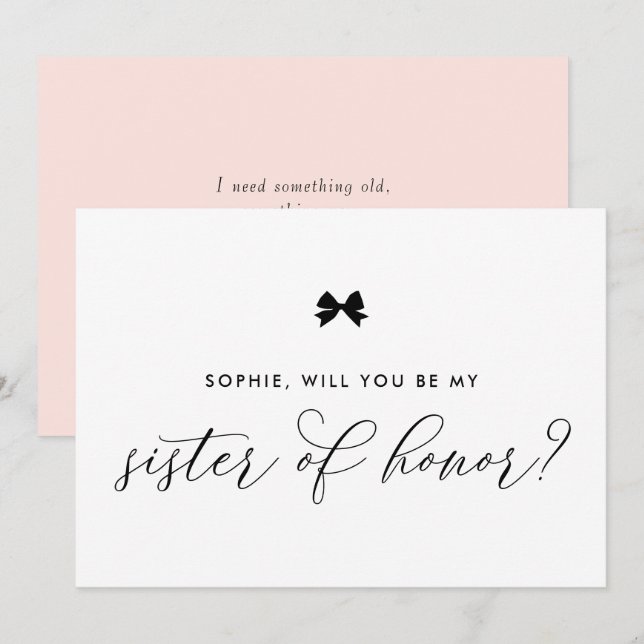 Invitation Black Parisian Bow will you be My Sister of Honor (Devant / Derrière)