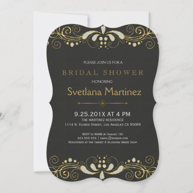 Invitation Black & Parties scintillant Floral dentelle 2 Fête (Devant)