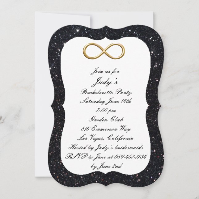 Invitation Black Parties scintillant Gold Infinie Bachelorett (Devant)