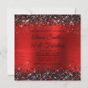 Invitation Black Parties scintillant Red Foil 50 et Fabuleux
