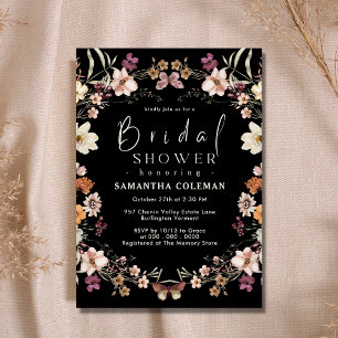 Invitation Black Pastel Boho Fleur sauvage Fête des mariées m