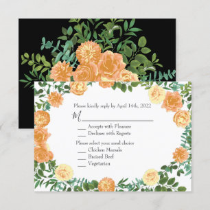 Invitation Black & Peach Mariage Floral moderne