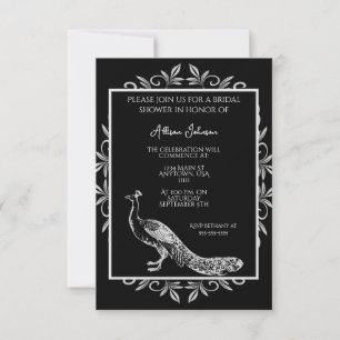 Invitation Black Peacock Flourissant nuptiale douche Invitati