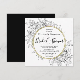 Invitation Black Peony Modern Floral Toile Fête des mariées