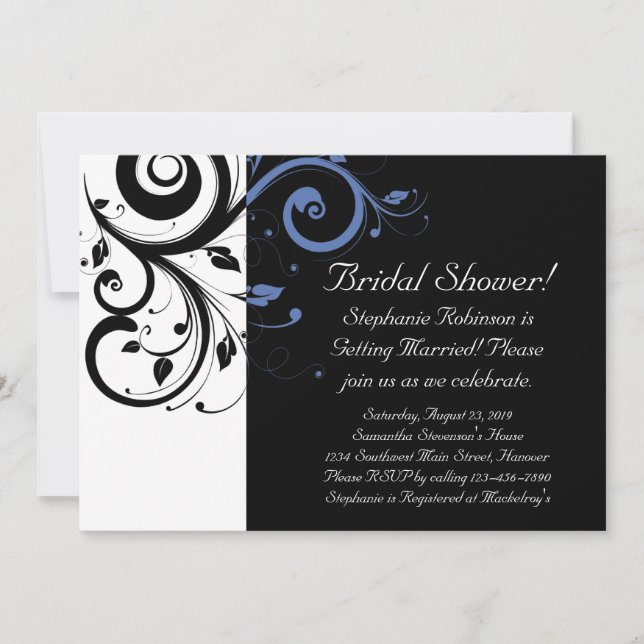Invitation Black Periwinkle Cornflower Blue Floral Mariage (Devant)