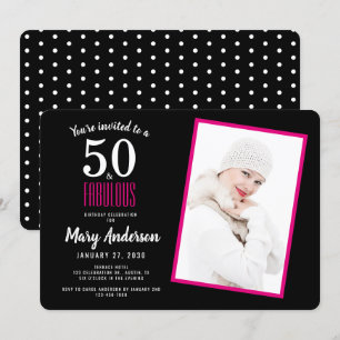 Invitation Black Pink 50 et Fabulous 50th Birthday Party