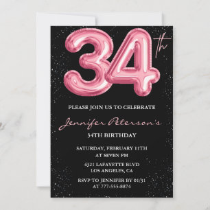 Invitation Black Pink Balloon Glam Parties scintillant 34e an