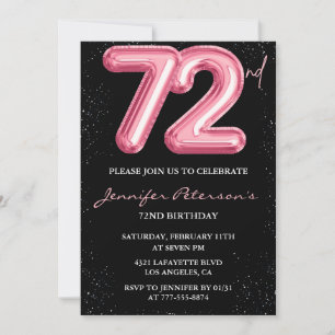 Invitation Black Pink Balloon Glam Parties scintillant 72e an