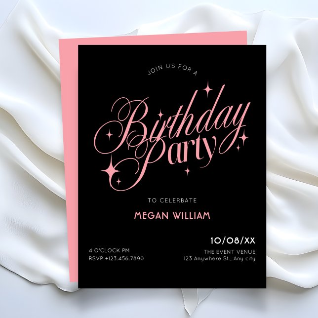 Invitation Black Pink elegant birthday (Créateur téléchargé)