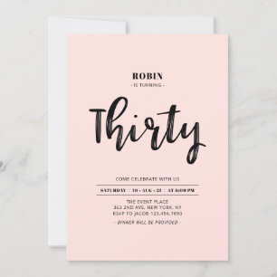 Invitation Black & Pink   Fête simple de 30 ans