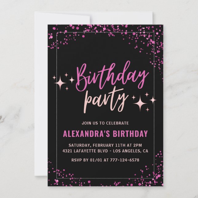 Invitation Black Pink Glam Parties scintillant 56e anniversai (Devant)