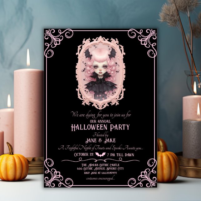 Invitation Black&Pink Pasteloween Éffrayante Halloween (Créateur téléchargé)
