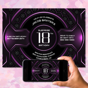 Invitation Black Pink Surprise 18ème anniversaire