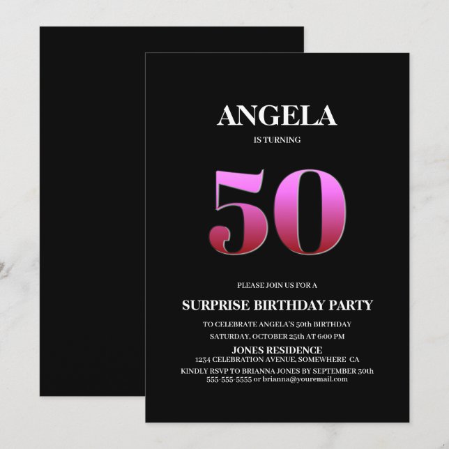 Invitation Black Pink Surprise 50e anniversaire (Devant / Derrière)