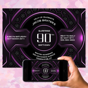 Invitation Black Pink Surprise 90e fête d'anniversaire