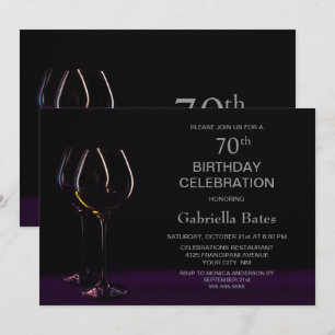 Invitation Black Purple 70e Anniversaire Vin Glass Party