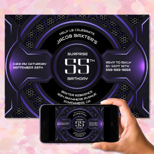 Invitation Black Purple Surprise 55e anniversaire