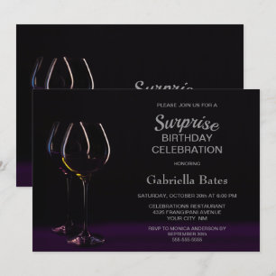 Invitation Black Purple Surprise Anniversaire Vin Glass Party