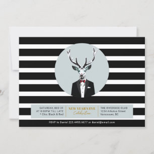 Invitation Black & Red 2021 Deer New Year's Eve Holiday Party