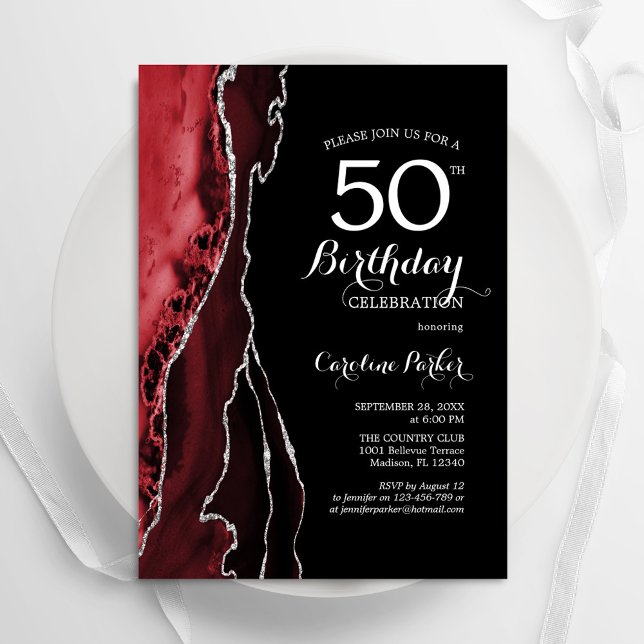 Invitation Black Red Agate 50e anniversaire (Créateur téléchargé)