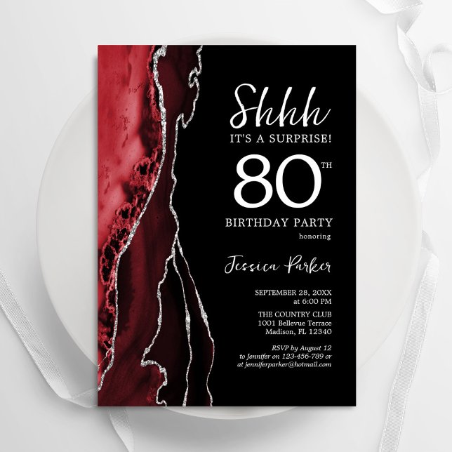 Invitation Black Red Agate Surprise 80e anniversaire (Créateur téléchargé)