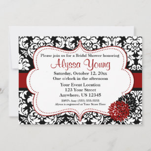 Invitation Black Red Damask