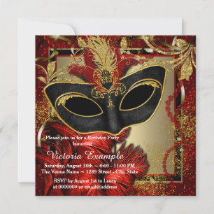 Invitation Black Red et Gold Masquerade Party