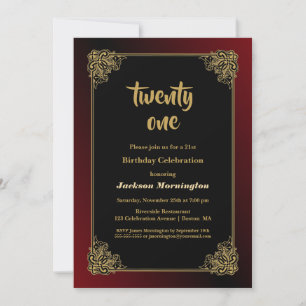 Invitation Black Red Gold 21st Birthday Celebration
