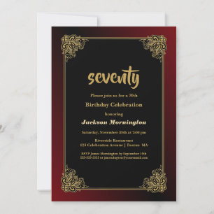Invitation Black Red Gold 70th Birthday Celebration
