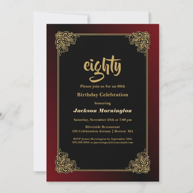 Invitation Black Red Gold 80e anniversaire (Devant)