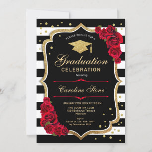 Invitation Black Red Gold Party